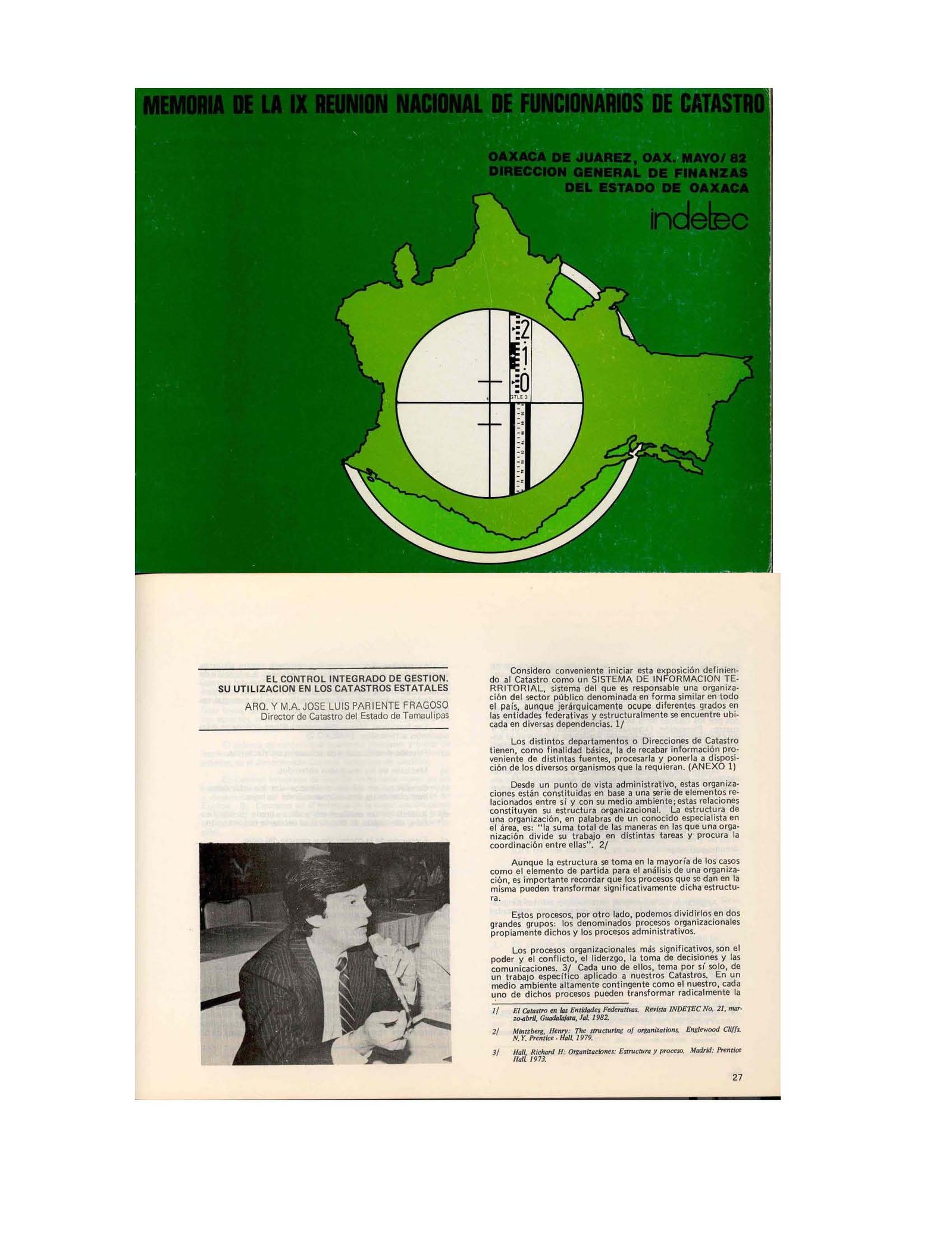 Memoria de la IX Reunión Nacional de Funcionarios de Catastro y artículo de José Luis Pariente