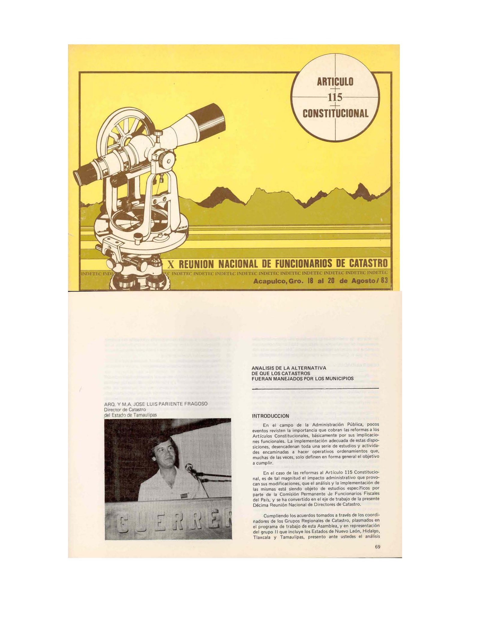Memoria de la X Reunión Nacional de Funcionarios de Catastro y artículo de José Luis Pariente