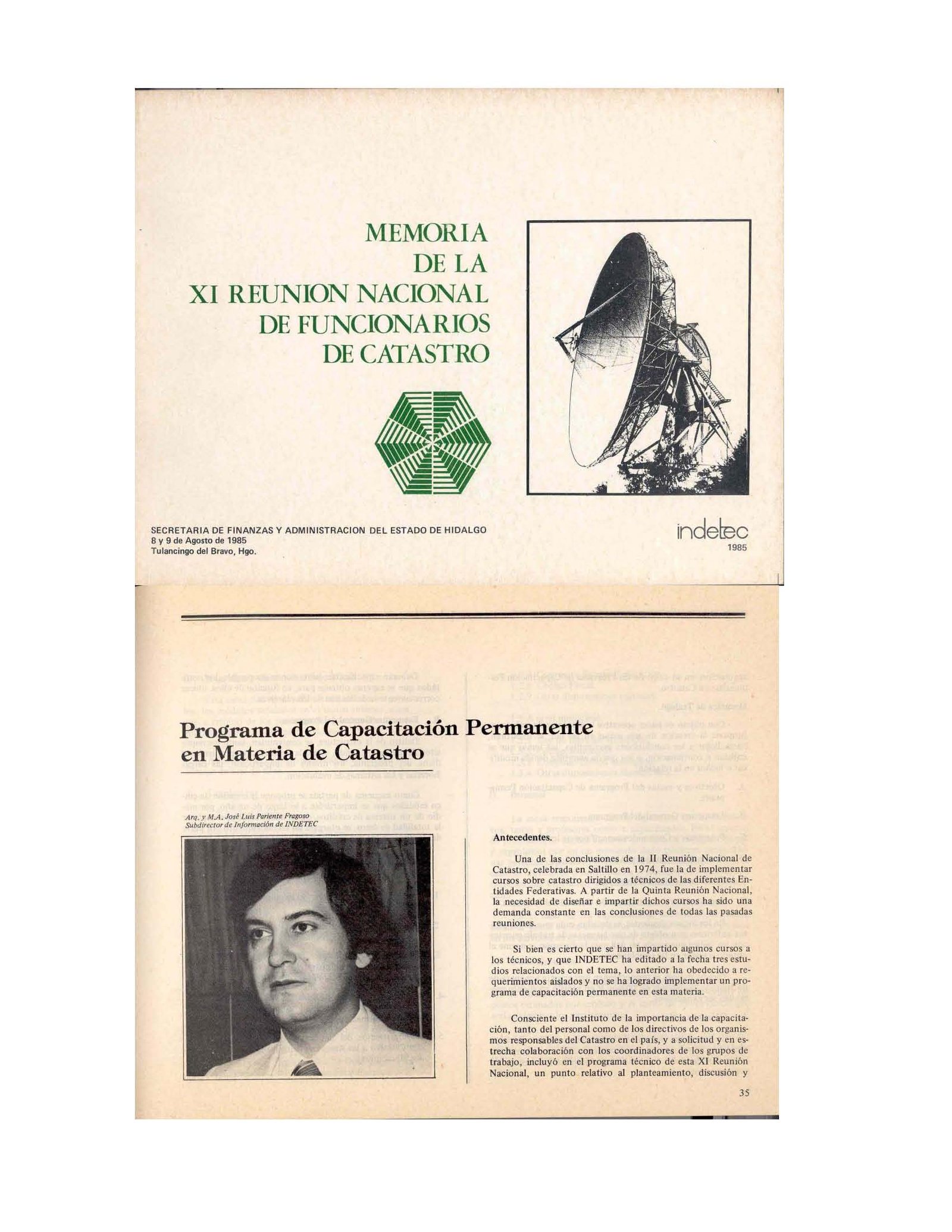 Memoria de la XI Reunión Nacional de Funcionarios de Catastro y artículo de José Luis Pariente