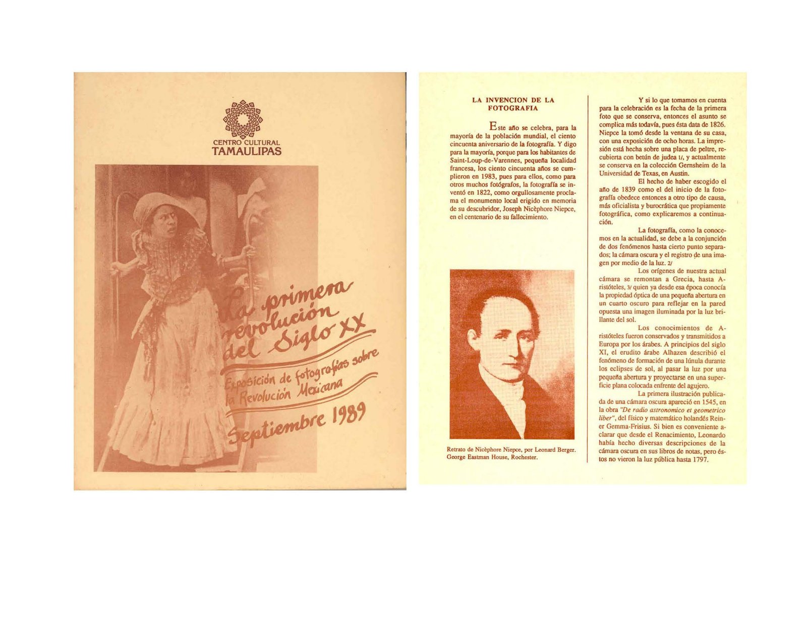 Programa de mano La invención de la fotografía, 1989