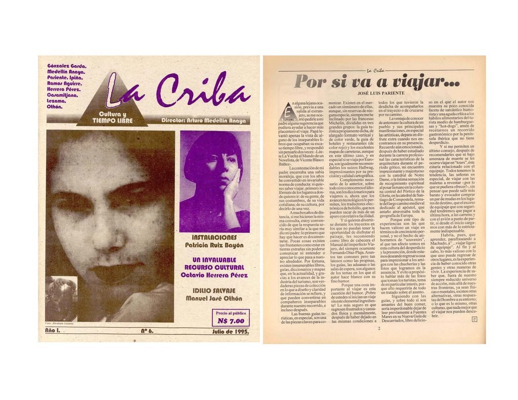 Artículo Por si va a viajar, publicado en La Criba número 6, julio de 1995