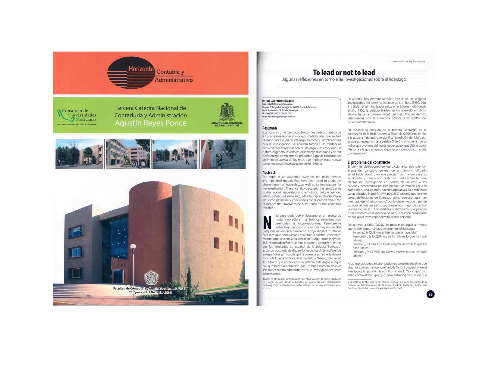 Horizonte Contable y Administrativo y el artículo To lead or not to lead, 2009