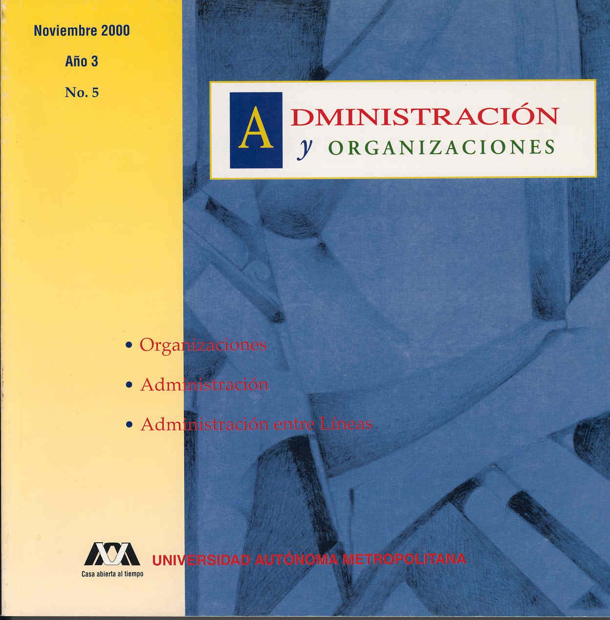 Portada de Administración y Organizaciones, año 3, número 5, noviembre de 2000