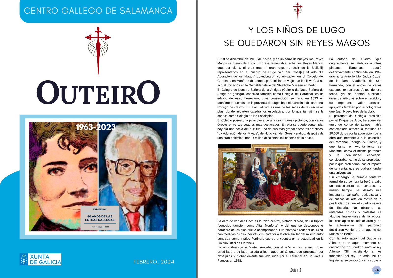 Composición de la portada de OUTEIRO 2024 y el artículo Y los niños de Lugo se quedaron sin Reyes Magos