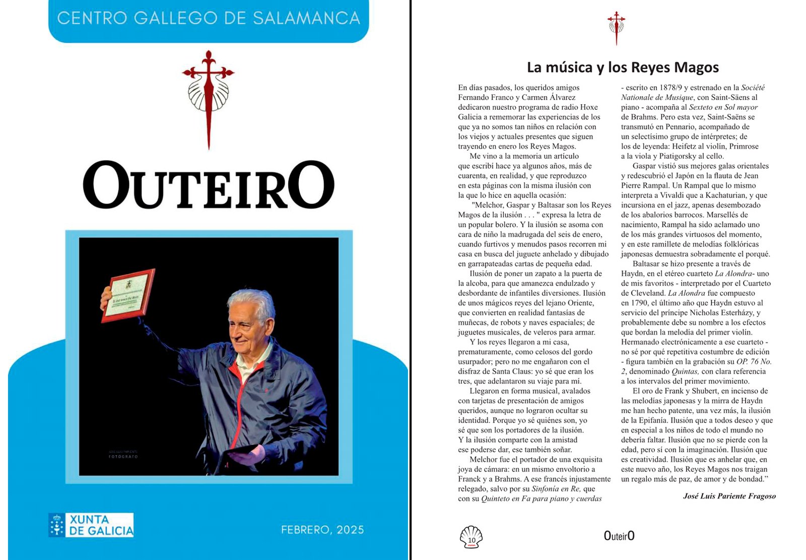 Composición de la portada de OUTEIRO 2025 y el artículo La música y los Reyes Magos