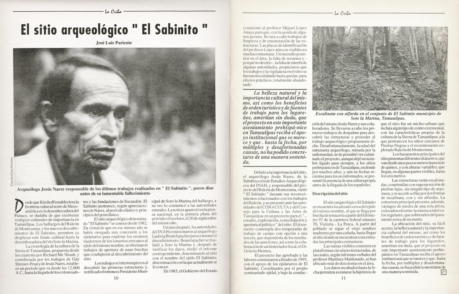 Artículo El sitio arqueológico El Sabinito, de José Luis Pariente, publicado en La Criba